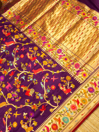 Pure Banarasi Silk Shikargah Saree with Paithani Border