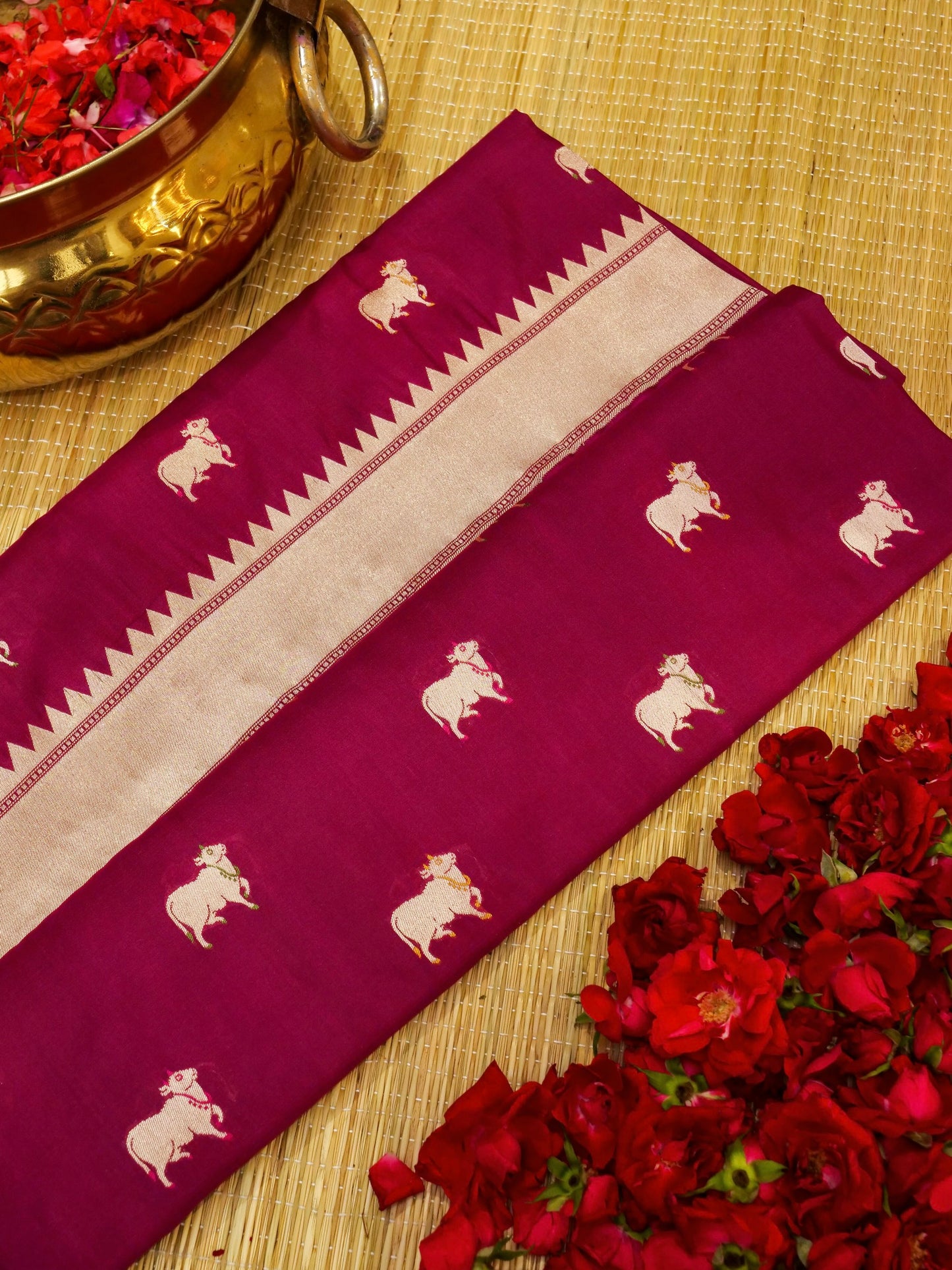 Pure Banarasi Katan Silk Saree with Big Cow Buta Work