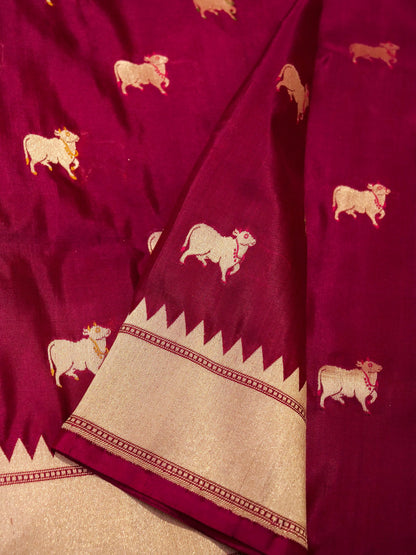 Pure Banarasi Katan Silk Saree with Big Cow Buta Work