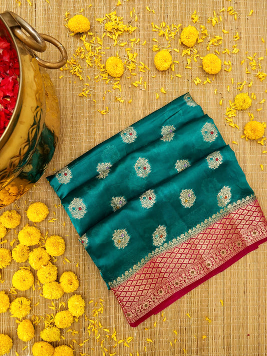 Rama Green Banarasi Silk Saree with All Over Buta Work