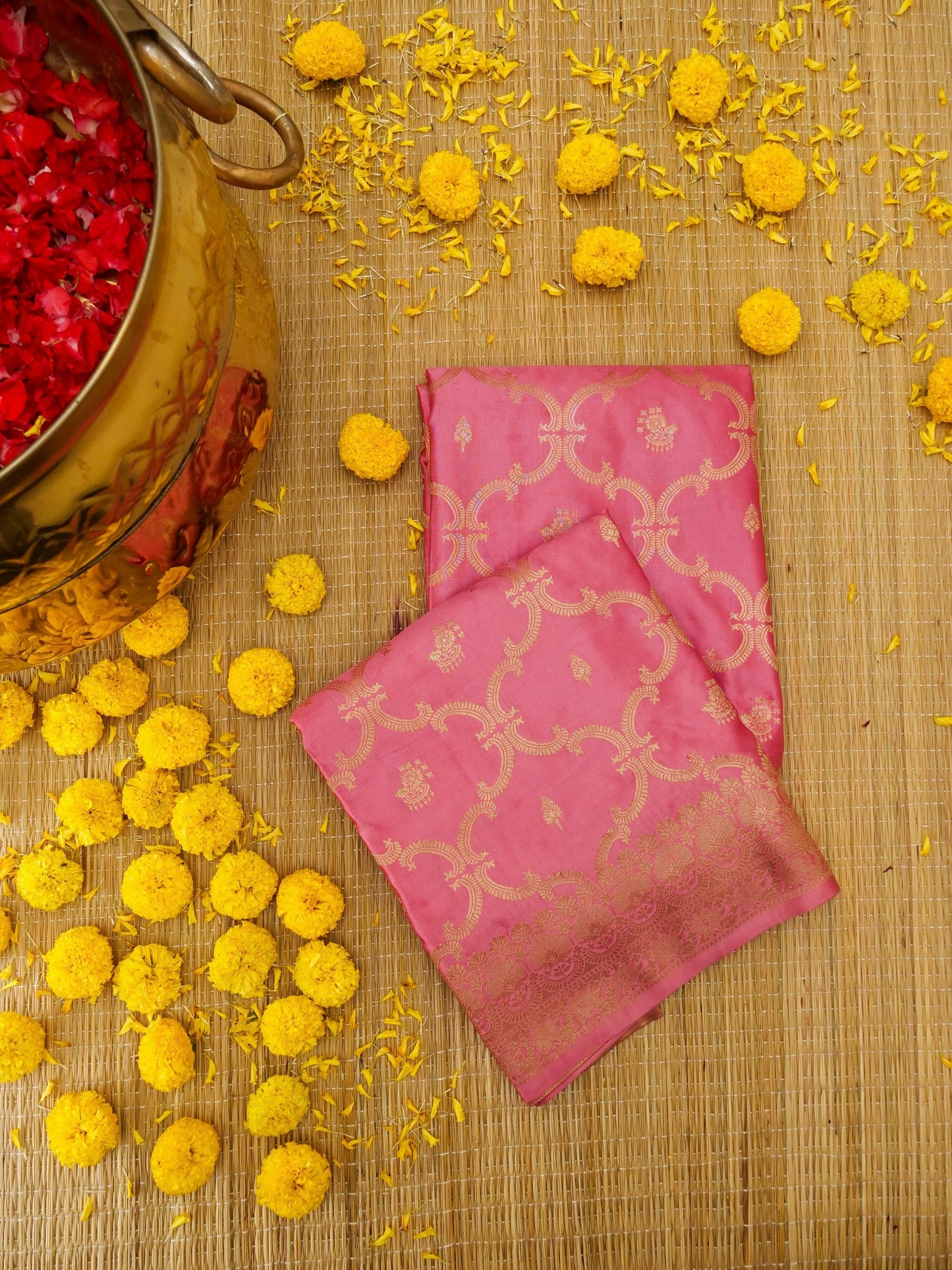 Pink Banarasi Katan Silk Saree with All Over Jaal Buti Work