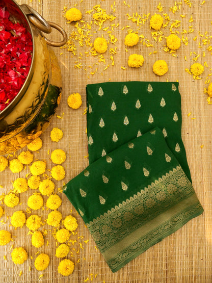 Green Khaddi Georgette Banarasi Saree with Buti Work