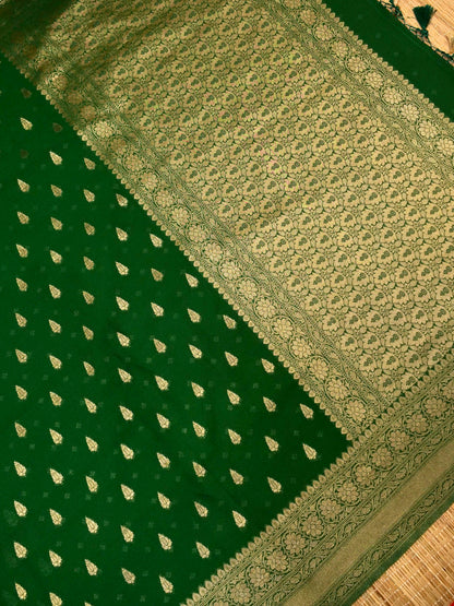 Green Khaddi Georgette Banarasi Saree with Buti Work