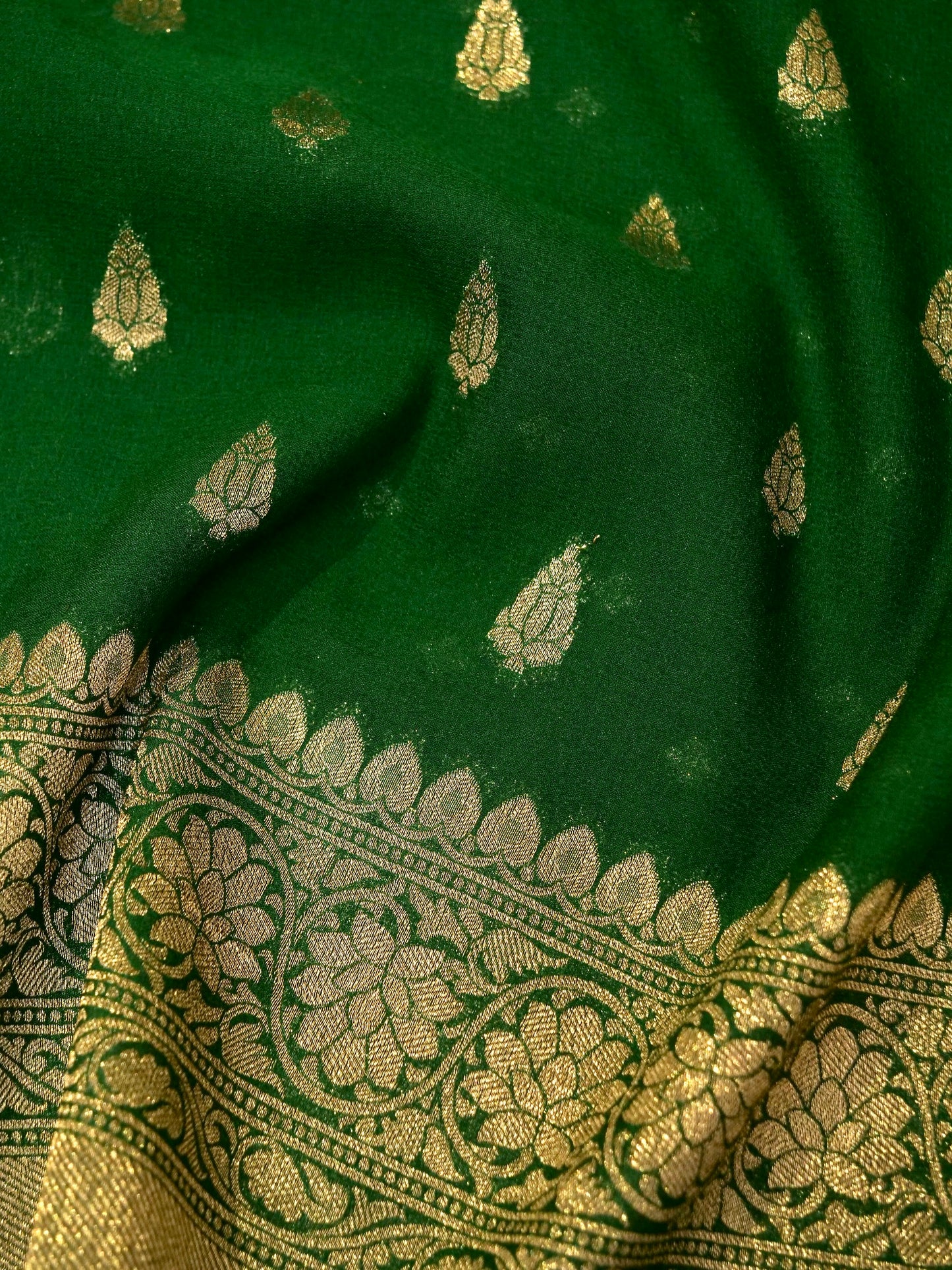 Green Khaddi Georgette Banarasi Saree with Buti Work