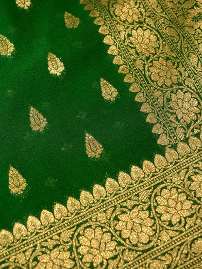 Green Khaddi Georgette Banarasi Saree with Buti Work