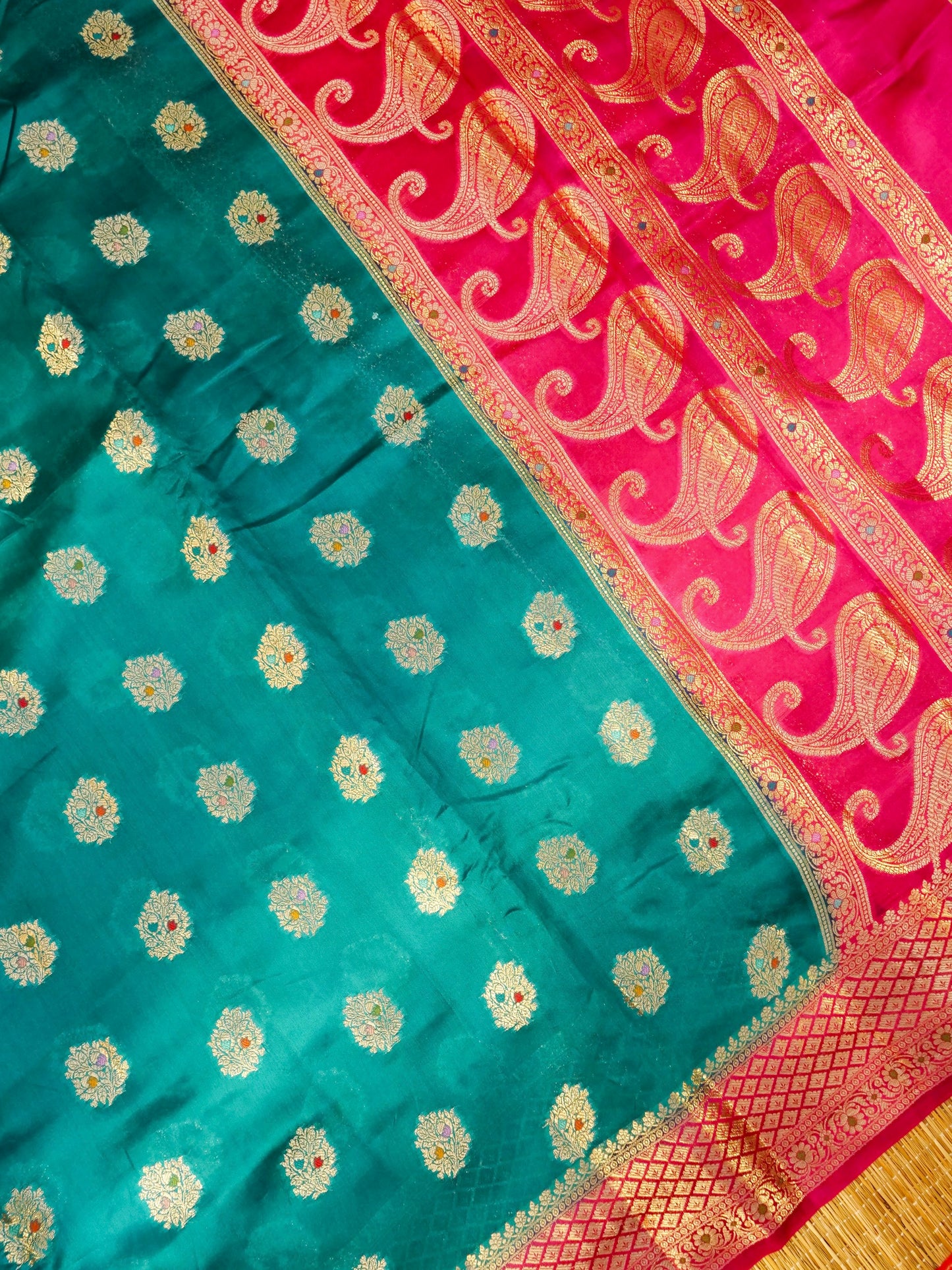 Rama Green Banarasi Silk Saree with All Over Buta Work