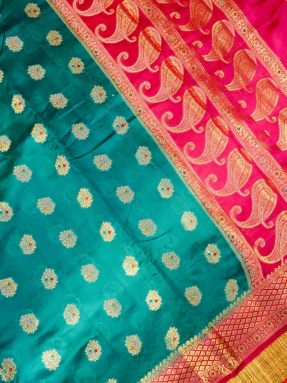 Rama Green Banarasi Silk Saree with All Over Buta Work