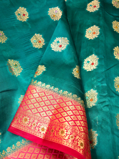 Rama Green Banarasi Silk Saree with All Over Buta Work