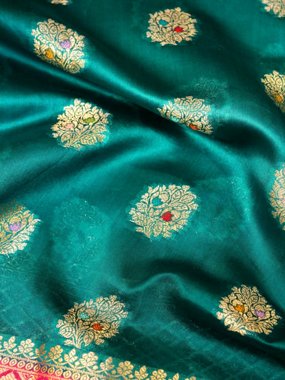 Rama Green Banarasi Silk Saree with All Over Buta Work