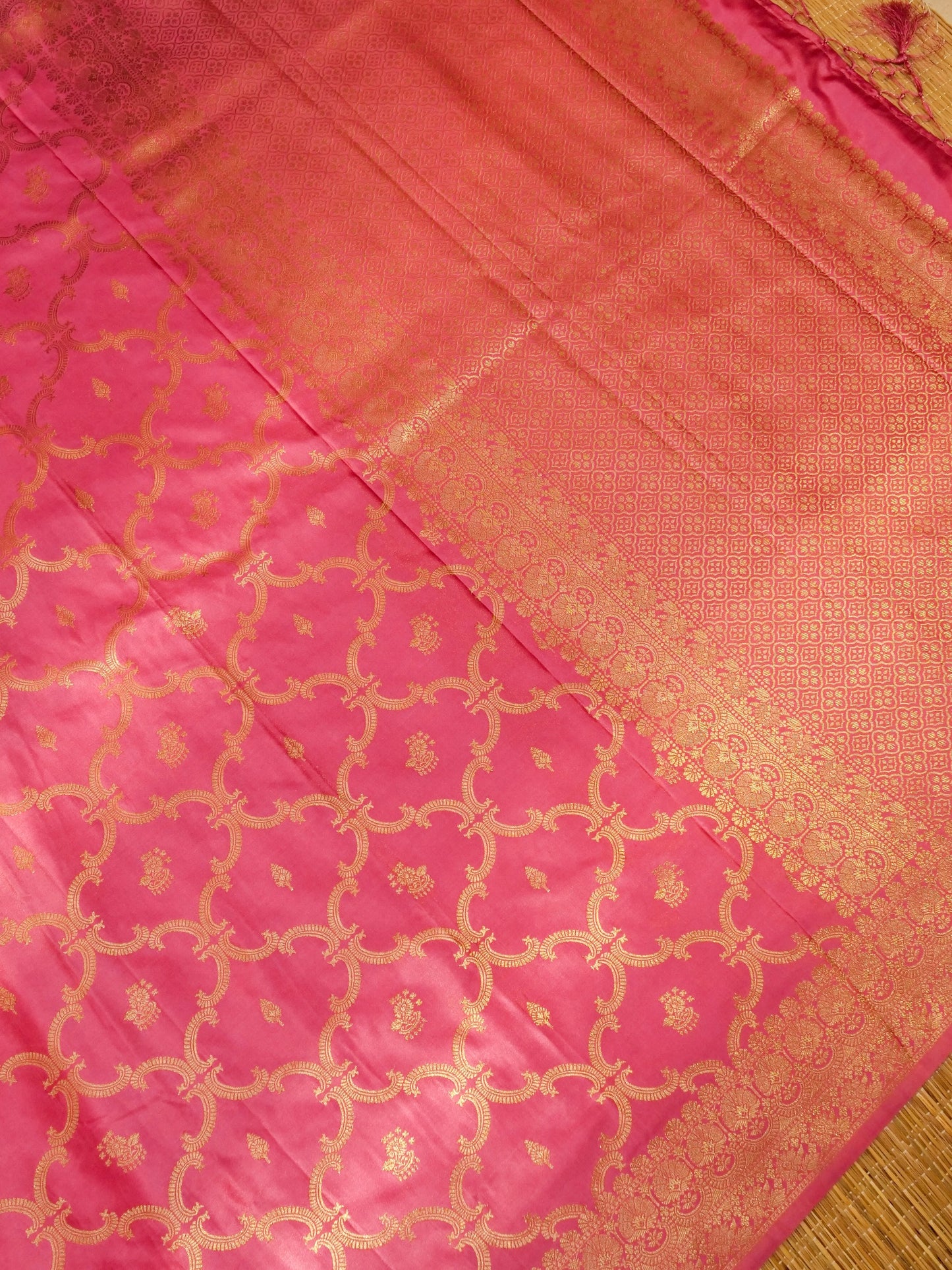 Pink Banarasi Katan Silk Saree with All Over Jaal Buti Work