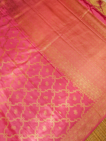 Pink Banarasi Katan Silk Saree with All Over Jaal Buti Work