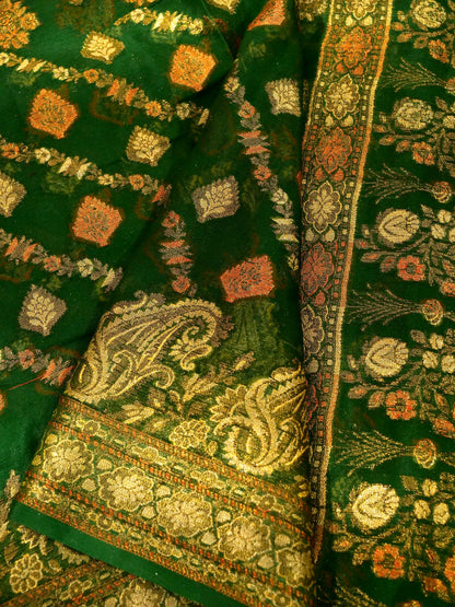 Green Banarasi Khaddi Georgette Saree with allover buti Work