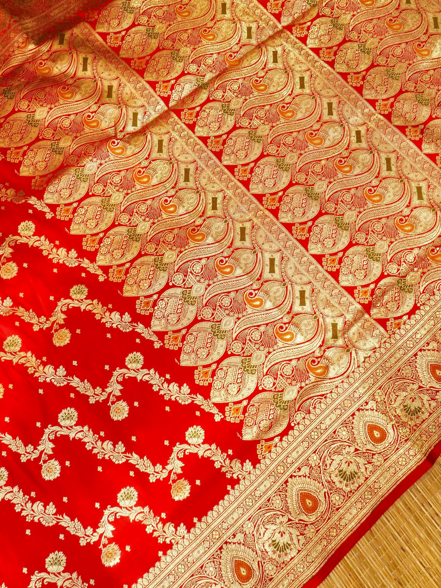 Banarasi Katal Silk Saree With Zari Stripe work and Buti