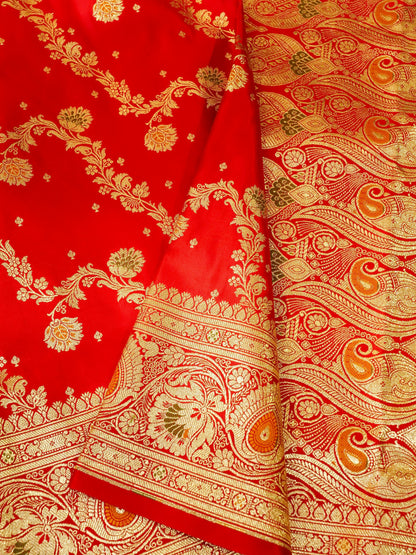 Banarasi Katal Silk Saree With Zari Stripe work and Buti